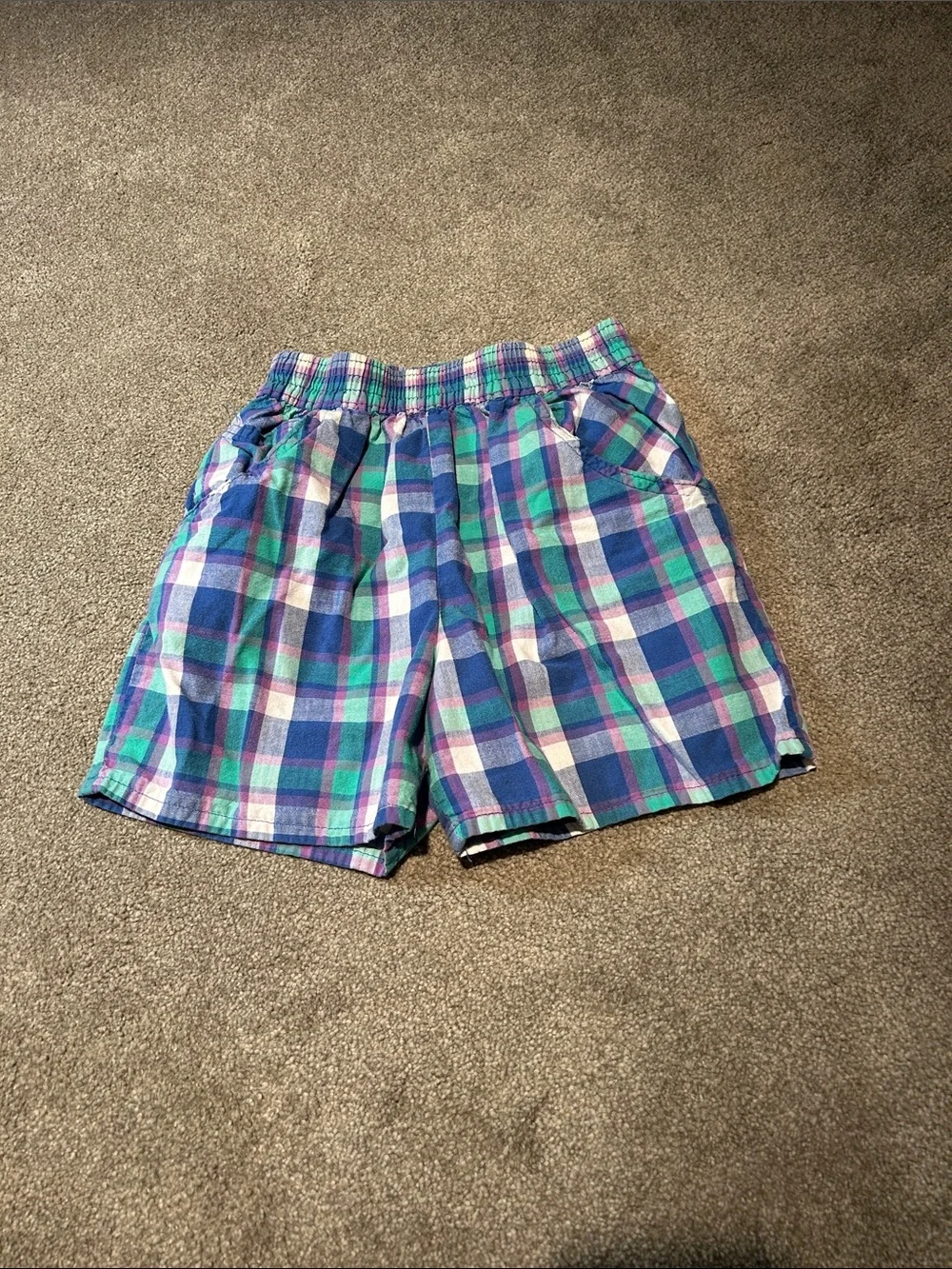 Vintage OshKosh B'gosh Plaid Cotton Shorts - Blue, Green & Purple *made in USA*